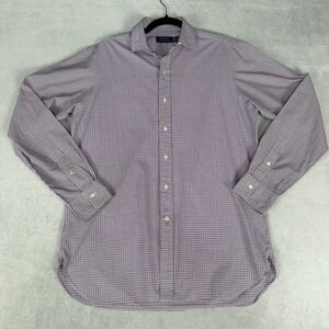 Polo Ralph Lauren Shirt Mens 16 Purple White Check Long Sleeve Button Down 40/41